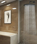 12 Inch Matte Black Round Rain Shower Head With Shower Arm Stainless Steel Waterfall Rainfall For Full Body Coverage