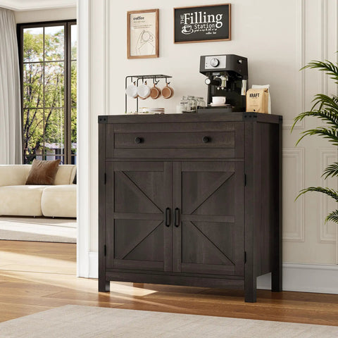 Coffee Bar Cabinet With Drawer And Two Door Cabinet Modern Farmhouse Kitchen Storage Sideboard in living room