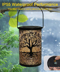 Outdoor Solar Lantern With Waterproof Build Hang Or Stand Light For Balcony Patio And Garden Decor with tree design.