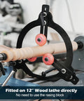 Woodturning Steady Rest For Twelve Inch, Fourteen Inch, And Sixteen Inch Swing Lathe mounted on a 12 inch lathe for stability