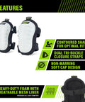 Non Marring Knee Pads With Heavy Duty Foam Padding For Sub Floor Underlayment And Tile Breathable Air Mesh Interior featuring contoured shape and tri-buckle closure