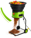 Bladeless Leaf Shredder and Mulcher with 15 Amp 9000 RPM Motor pouring mulched leaves, includes 20 extra nylon cutting lines