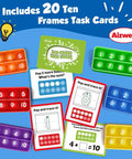 Ten Frame Math Manipulative Set For Elementary Kids, colorful task cards and boards for engaging math practice and learning.