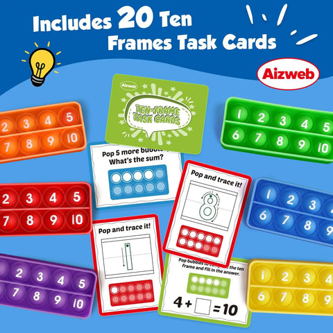 Ten Frame Math Manipulative Set For Elementary Kids, colorful task cards and boards for engaging math practice and learning.
