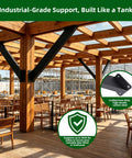 12 Pack 45 Degree Angle Bracket Kit For Wood Pergolas And Outdoor Builds Heavy Duty Carbon Steel Rustproof With Black Powder Finish Built To Last Sturdy Triangular Support That Keeps Beams From Wobbling Universal Wooden Connections. Black steel brackets supporting a wood pergola beam