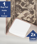 Corner of carpet with 12 Pack Rug Tape Gripper For Hardwood Floors Double Sided Reusable Under Rug Tape visible underneath