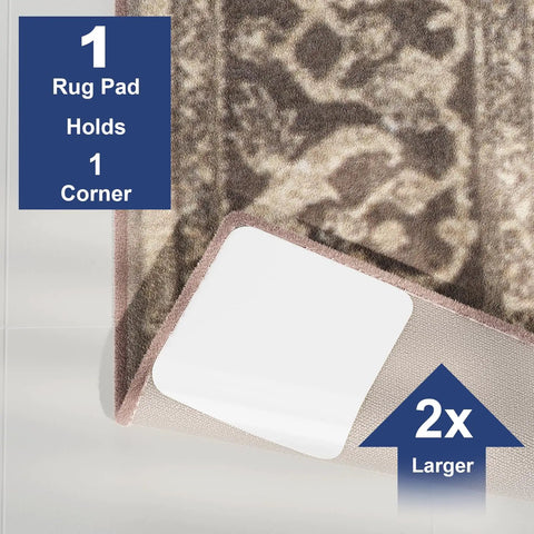 Corner of carpet with 12 Pack Rug Tape Gripper For Hardwood Floors Double Sided Reusable Under Rug Tape visible underneath