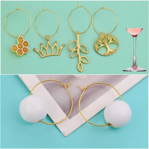 Rose Red Enamel Alphabet Charms And Golden Wine Glass Marker Rings Set including decorative charms and marker rings.