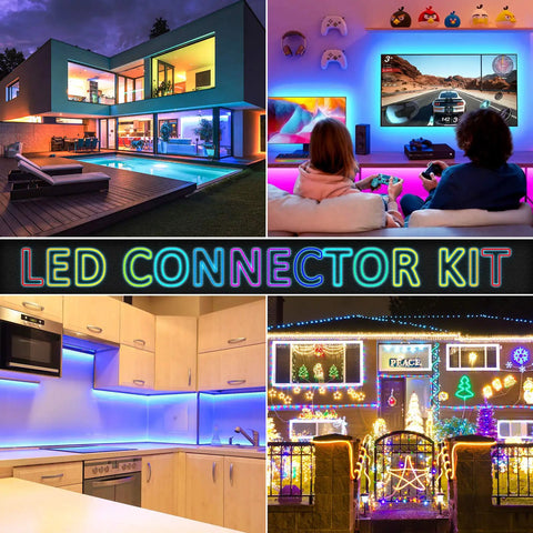 LED Strip Connector Kit For 10mm 4 Pin 5050 RGB LED Lights Solderless Adapter in home and outdoor lighting scenes