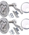 Two MX Boat Cam Latches, stainless steel flush pull hatch latches with mounting plates and hardware