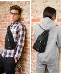 Mens Sling Pack With Upgraded Type C Charge Port Water Resistant Nylon Crossbody Daypack in use on person outdoors.