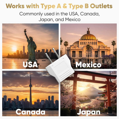 EU To US Travel Plug Adapter 220V To 110V Converter Type A 2 Pack For Europe To USA Canada Mexico Secure Fit Copper Contacts