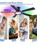 Image showcasing the 52 Inch Flush Mount Ceiling Fan With Built In Rgb Lights and its quiet motor, ideal for cozy spaces.