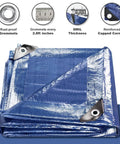 Heavy Duty Waterproof Tarp 8x10 Feet 2 Pack Blue Tarpaulin 8 Mil Thick With Metal Grommets folded showing corner detail