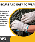 Women’s Water-Resistant Leather Work Gloves With Puncture Resistance being worn outdoors, showing reinforced palm patch and snug fit.