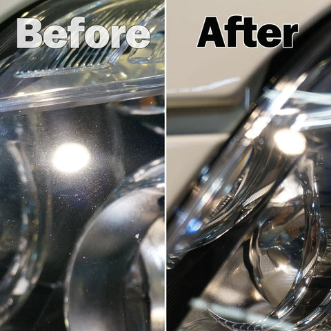 Comparison of car headlights before and after polishing with 5 Pack Felt Flap Disc Abrasives For Angle Grinder Pro Grade Go To Polishing Wheel Buffing Disc For High Gloss Mirror Finish On Stainless Steel And Aluminum.