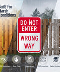 18 By 12 Inch Do Not Enter Wrong Way Aluminum Sign With 63 Mil Rustproof Metal And 3M Laminated Engineer Grade Reflective Material For Outdoor Parking And Traffic Red And White High Visibility Made In USA on fence