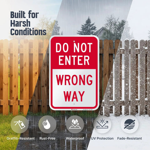 18 By 12 Inch Do Not Enter Wrong Way Aluminum Sign With 63 Mil Rustproof Metal And 3M Laminated Engineer Grade Reflective Material For Outdoor Parking And Traffic Red And White High Visibility Made In USA on fence