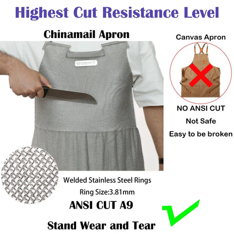 Person wearing Chainmail Apron For Butchers Heavy Duty Food Grade Cut Resistant Shield With Stainless Steel Mesh And Adjustable Straps