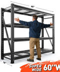 Heavy Duty Garage Shelving Rack With 5000 Lbs Capacity Industrial Steel Storage Shelves For Garage And Shop 60 Inch Wide 72 Inch High 18 Inch Deep Beefy Heavy Duty Steel Shelf System For Tools Bins Gear, 60 x 72 x 18