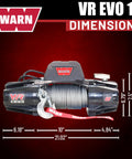 Warn Vro Evo 10 Standard Duty 12V DC Electric Winch With Steel Rope dimensions shown on a textured background.