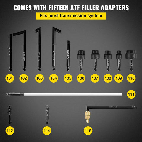 VEVOR 2-way ATF transmission fluid refill pump kit with 14 filler adapters and long aluminum suction tube