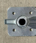 Smooth Turning Adjustable Scaffold Screw Jack And Galvanized Leveling Support With 30K Rating And 12 Inch Travel top view of galvanized metal base with mounting holes.
