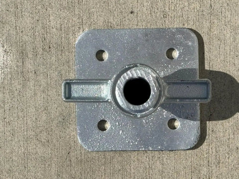 Smooth Turning Adjustable Scaffold Screw Jack And Galvanized Leveling Support With 30K Rating And 12 Inch Travel top view of galvanized metal base with mounting holes.