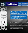 Two Pack Combo Toggle Light Switch And Duplex Outlet, Single Pole Wall Switch With Grounded Receptacle, 15 Amp 125V, White