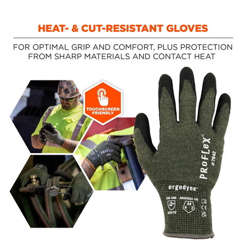 Cut Resistant Work Gloves With Aramid Fiber For Contact Heat And Sharp Object Protection, Sandy Nitrile Coated Palms, Green