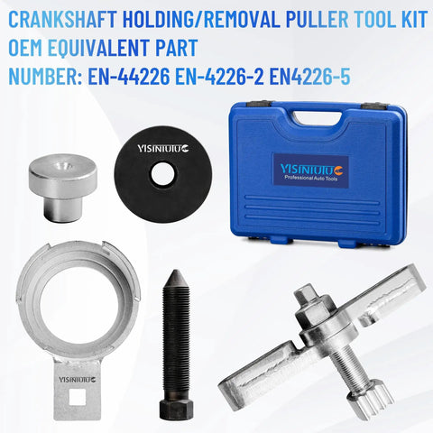 Top Shelf Crankshaft Puller Tool Plus Camshaft Alignment Fixture with YISINIUUC tool kit for engine maintenance.