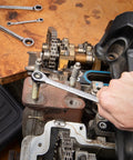 Using 4 Pc Double Box Ratcheting Wrench Set SAE With 72 Tooth Ratchet And Dual Size Ends Low Profile 5 Degree Move Off Corner