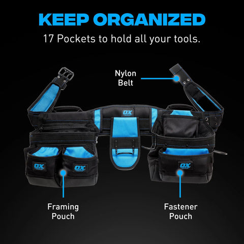 Nylon Framing Tool Belt With Padded Back Support For Men Pro Grade Tough On The Job Construction Belt With PVC Coated Pouches