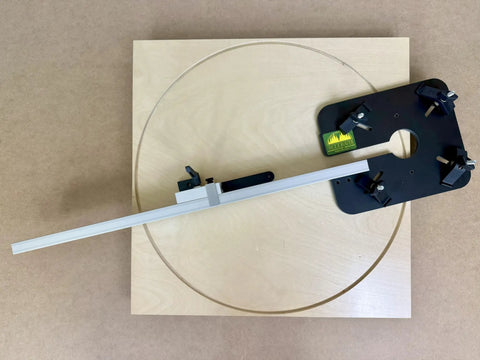 Adjustable Circle Cutting Jig For Routers Knocks Out Perfect Curves From Four To One Hundred Eight Inches Wide on plywood surface