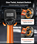 Shop Ready 1 2 Drive Pneumatic Impact Wrench Unleashes Killer 738 Ft Lbs Of Instant Bolt Breaking Power For Slim Stubby Grip and Pure Muscle Heavy Duty Auto Work showing forward and reverse switch.