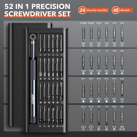 52-In-1 Precision Screwdriver Set With Double-Ended Bits For MacBook Laptop Computer iPhone PS5 Xbox Switch Glasses Watch