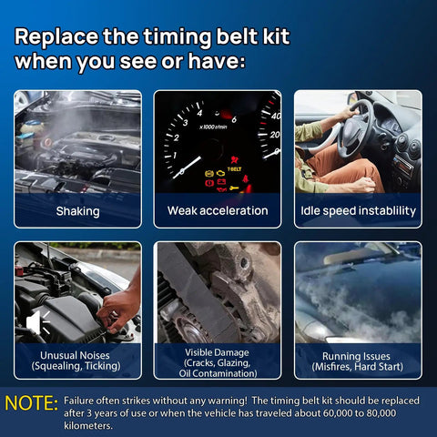 Signs for replacing the Plug And Play Serpentine Belt Drive Kit For 1.8L 2.0L And 2.4L Engines showing dashboard warnings and engine issues