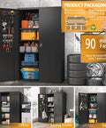 Tall And Wide Metal Storage Cabinet With Doors And Four Adjustable Shelves Beefy Heavy Duty Lockable Garage Cabinet On Wheels With Pegboard System For Office Gym Basement And Warehouse Black in garage