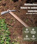 Stainless Steel Garden Pickaxe Handheld Mattock, tool on soil, rust-resistant head, wooden handle for outdoor tasks