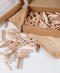 All Purpose 250 Piece Wooden Dowel Pins Kit In 4 Sizes, Fluted Hardwood Dowels For Furniture And Woodworking, Includes One Quarter Inch And Five Sixteenth Inch Pins, Durable Dense Pins For DIY Crafts And Projects. 6x30mm and 8x40mm fluted hardwood dowels in box