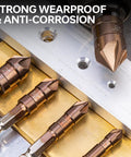 Countersink Drill Bit Set With M35 Cobalt HSS Six Piece Quick Change One Quarter Inch Hex Shank For Metal, Wood, Stainless Steel