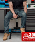 Heavy Duty Shop Stool With Backrest For Garage And Workshop, Adjustable Height, 360 Degree Swivel, Padded Memory Foam Seat