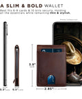 RFID Blocking Slim Bifold Leather Wallet for Men With Front Pocket Money Clip shown with size comparison to phone.