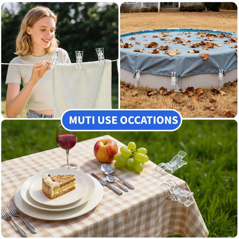 Fifteen Pack Clear Balloon Arch Clips With Boss Level Grip For Backdrop Parties And Studio Photos Dead Solid Hold Gets Your Setup Looking Fresh Durable Plastic Springs Always Pull Through used to secure fabric and decorations outdoors.