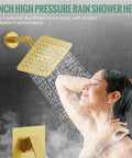 Metal Shower Faucet Complete Bathroom Wall Mounted System With 6 Inch Rainfall Shower Head Setup Rough In Valve Brushed Gold