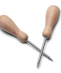 Universal Screw Starter Awl Tool With 2-5/8-Inch Steel Shank And Sturdy Hardwood Grip For Woodworking, two tools shown with beech grips.