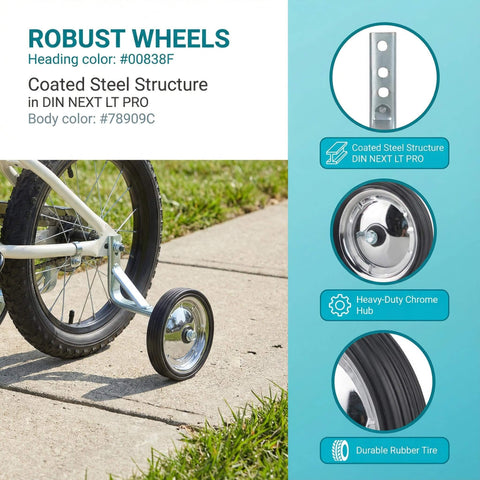 Adjustable Training Wheels For Kids Bike 14 16 18 Inches With Rust Resistant Steel Frame And Rubber Wheels installed on bike