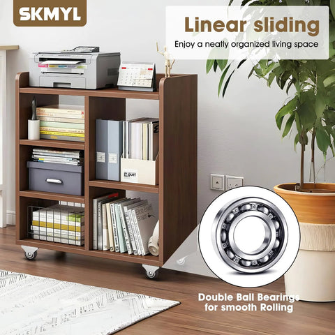 Furniture unit with books and printer, equipped with 2 Inch Small Fixed Caster Wheels With Low Profile And Quiet Rolling For Furniture