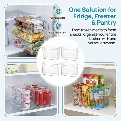 Crystal Clear Freezer Storage Bins Set 2 Pack Or 4 Pack With Easy Grab Handles, Stackable Freezer Organizer Bins in fridge