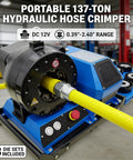 Portable 12V Hydraulic Hose Crimper High Pressure 137 Ton Machine With 8 Dies For 0.4 To 2.4 Inch Hoses, close-up of internal mechanism.